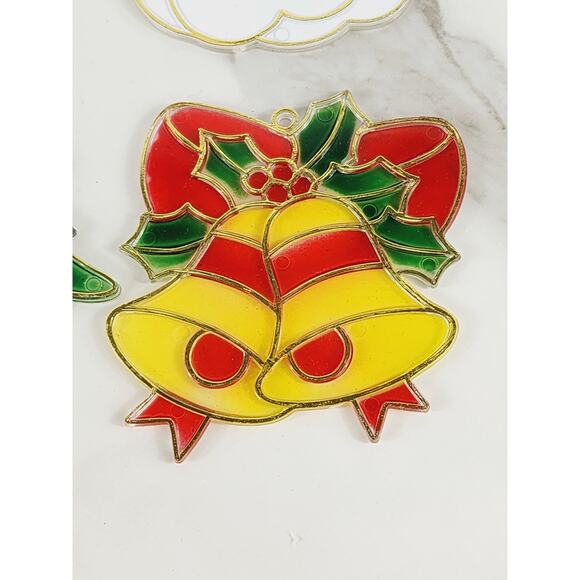 Small Christmas Sun Catcher Window Plaque 3" Plastic Stained Glass Style 90's x6 - Picture 7 of 11